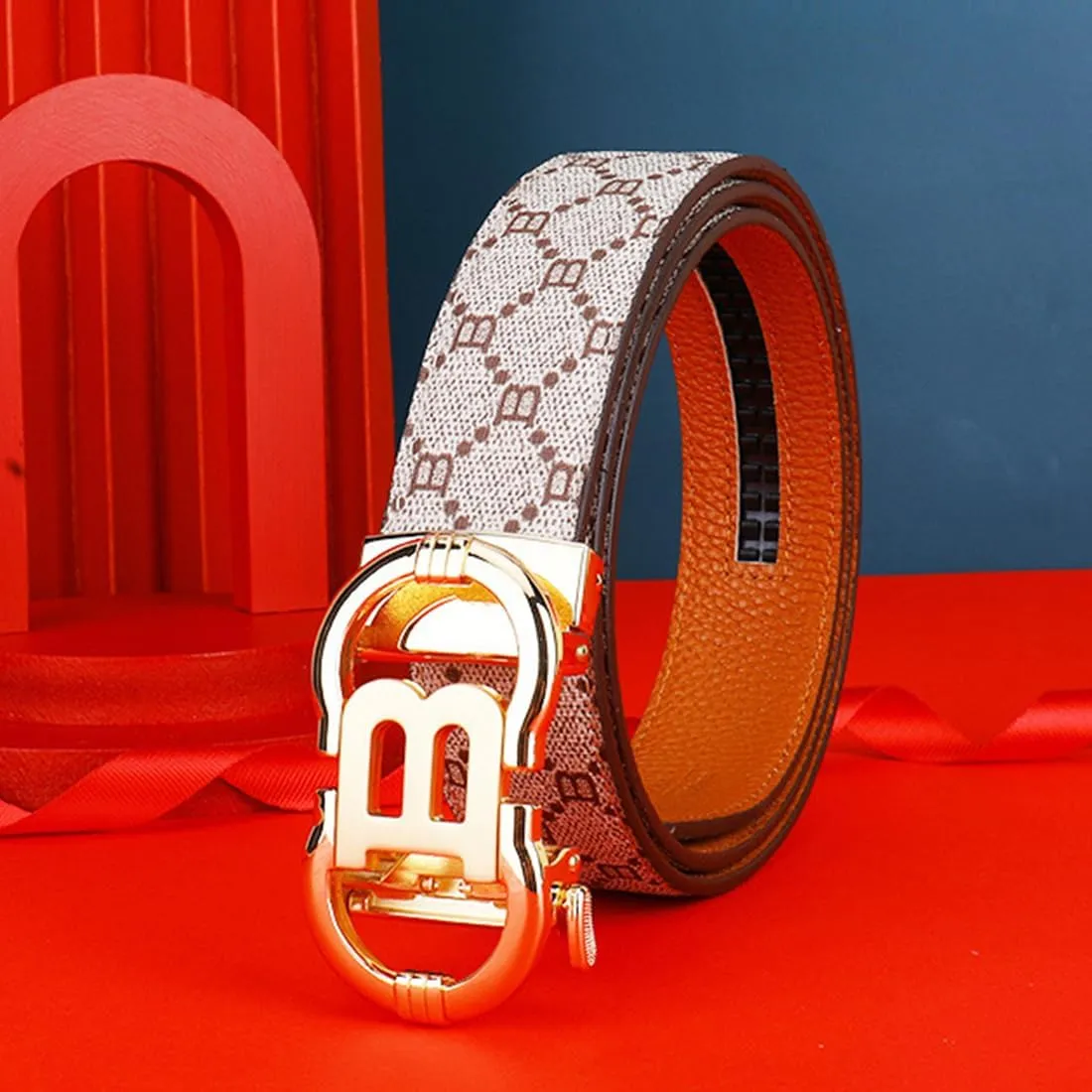 Men's Ratchet Belt Gold/Black/Sliver Automatic Buckle Business Casual-Designer Belts Gift for Men-Letter B