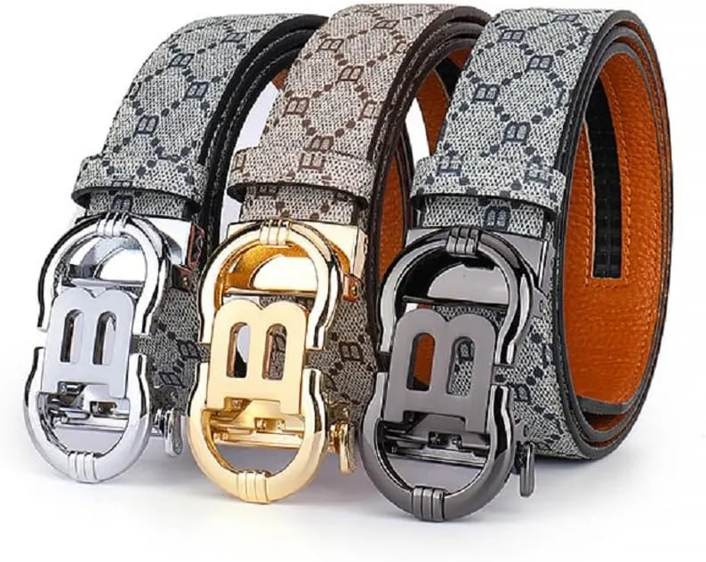 Men's Ratchet Belt Gold/Black/Sliver Automatic Buckle Business Casual-Designer Belts Gift for Men-Letter B