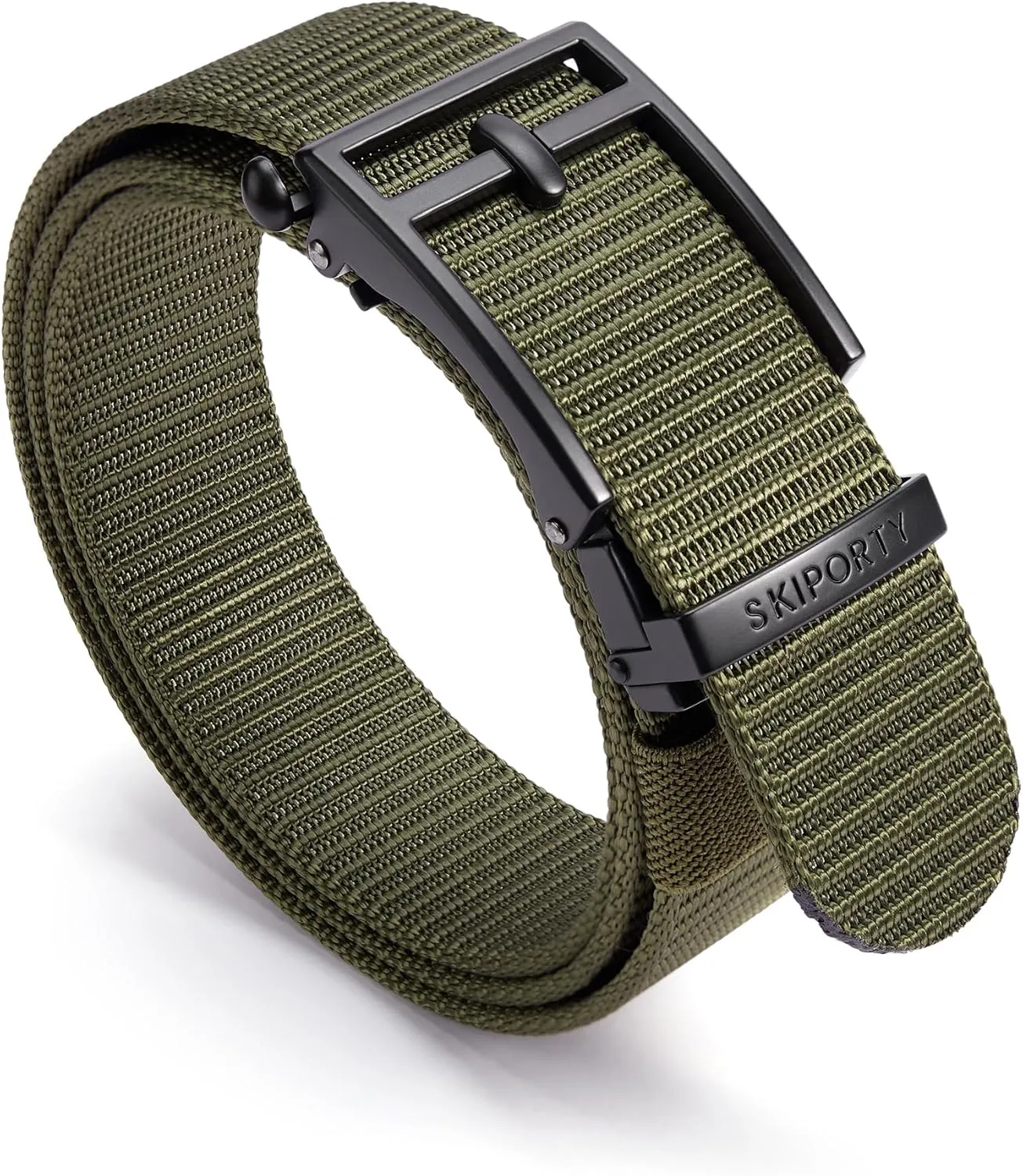 Men's Ratchet Tactical Belt, Nylon Web Work Belts with Automatic Slide Buckle,Durable Adjustable Golf Belts（Army Green,36" to 42" Waist Adjustable