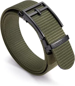 Men's Ratchet Tactical Belt, Nylon Web Work Belts with Automatic Slide Buckle,Durable Adjustable Golf Belts（Army Green,36" to 42" Waist Adjustable