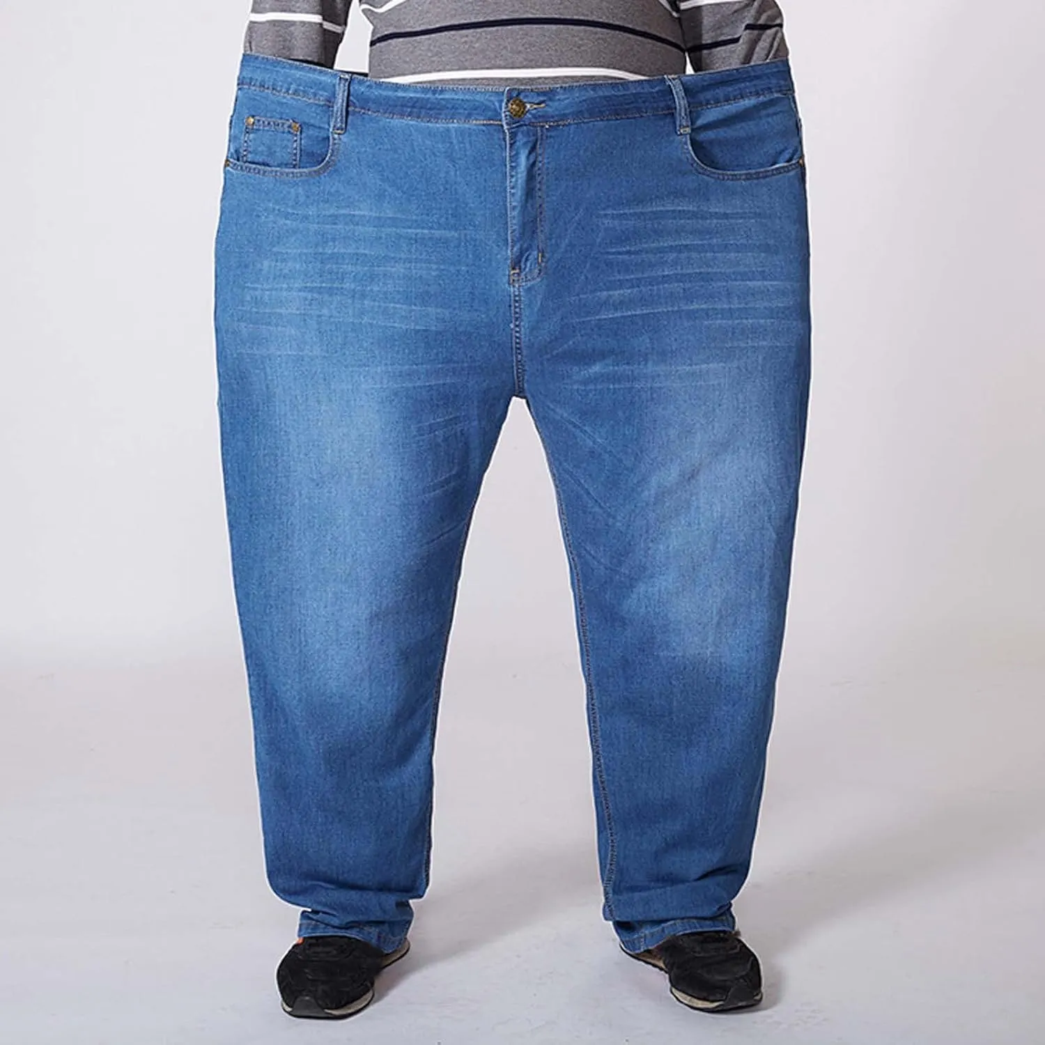 Men's Regular Fit Baggy Straight Leg Jeans Casual Loose Elastic Waist Relaxed Fit Denim Pants Lightweight Work Jean