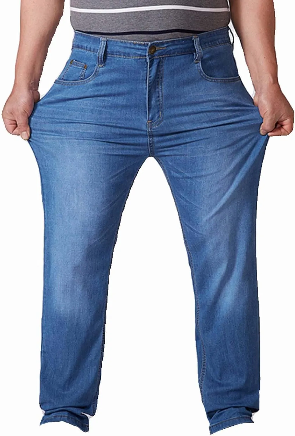 Men's Regular Fit Baggy Straight Leg Jeans Casual Loose Elastic Waist Relaxed Fit Denim Pants Lightweight Work Jean