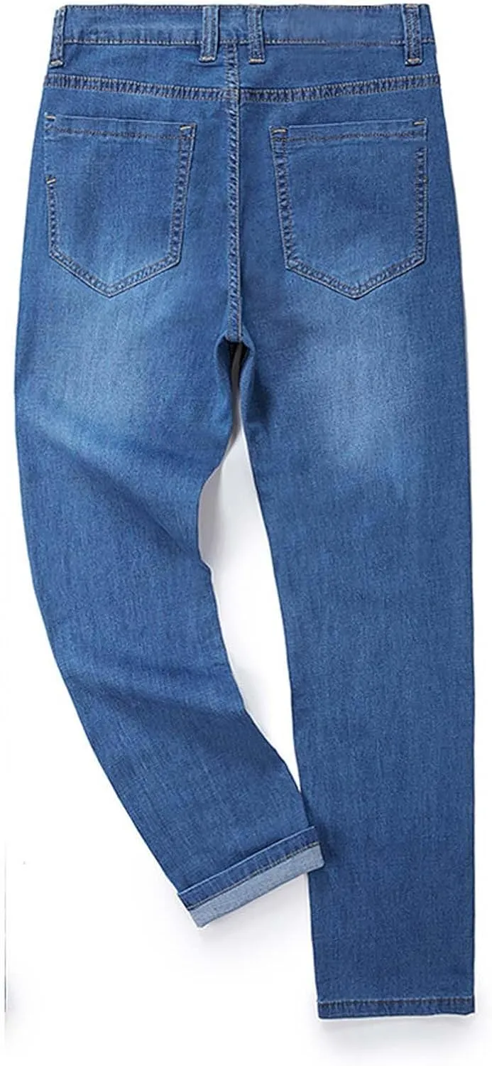 Men's Regular Fit Baggy Straight Leg Jeans Casual Loose Elastic Waist Relaxed Fit Denim Pants Lightweight Work Jean