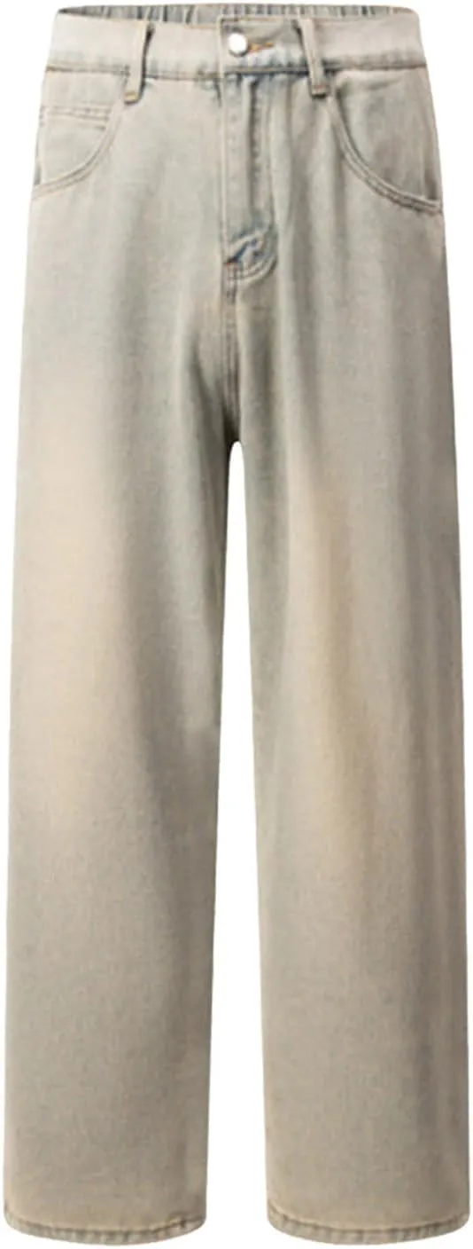 Men's Regular Fit Jeans Vintage Straight Wide Leg Denim Pants with Pockets Casual Streetwear Y2k Baggy Jeans Trousers