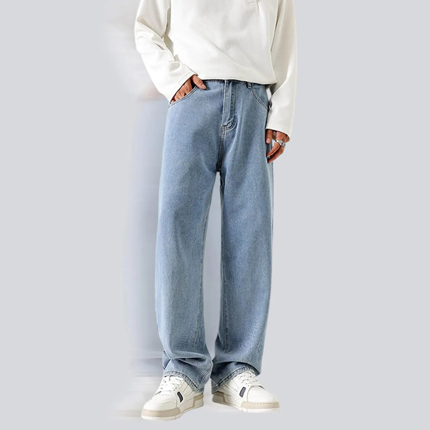 Men's Regular Fit Jeans Vintage Straight Wide Leg Denim Pants with Pockets Casual Streetwear Y2k Baggy Jeans Trousers
