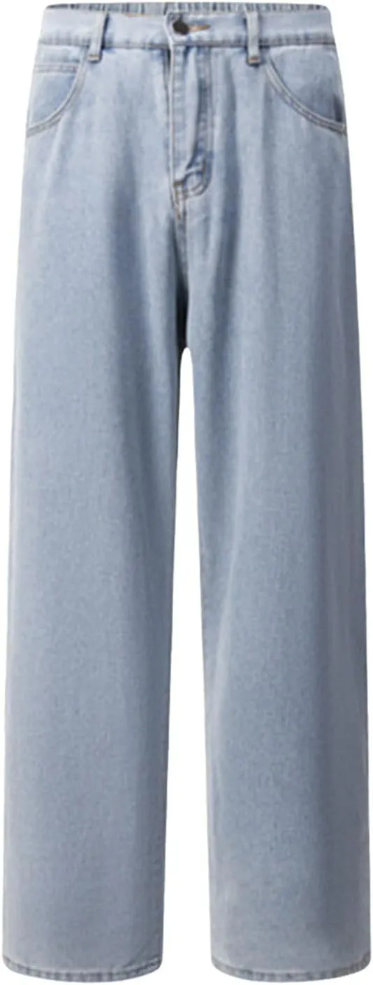 Men's Regular Fit Jeans Vintage Straight Wide Leg Denim Pants with Pockets Casual Streetwear Y2k Baggy Jeans Trousers