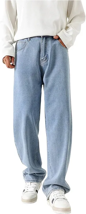 Men's Regular Fit Jeans Vintage Straight Wide Leg Denim Pants with Pockets Casual Streetwear Y2k Baggy Jeans Trousers