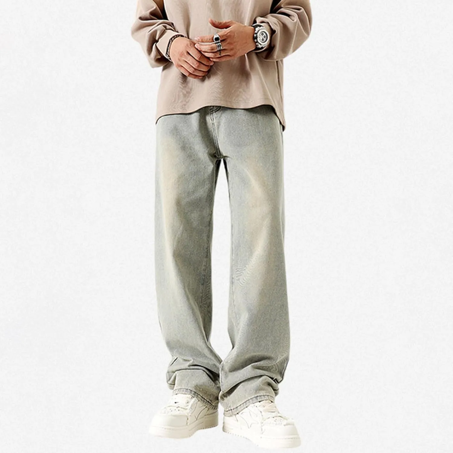 Men's Regular Fit Jeans Vintage Straight Wide Leg Denim Pants with Pockets Casual Streetwear Y2k Baggy Jeans Trousers
