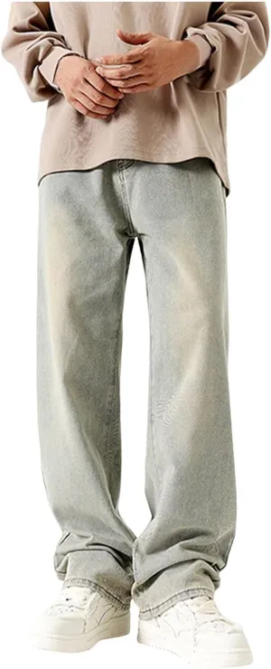 Men's Regular Fit Jeans Vintage Straight Wide Leg Denim Pants with Pockets Casual Streetwear Y2k Baggy Jeans Trousers
