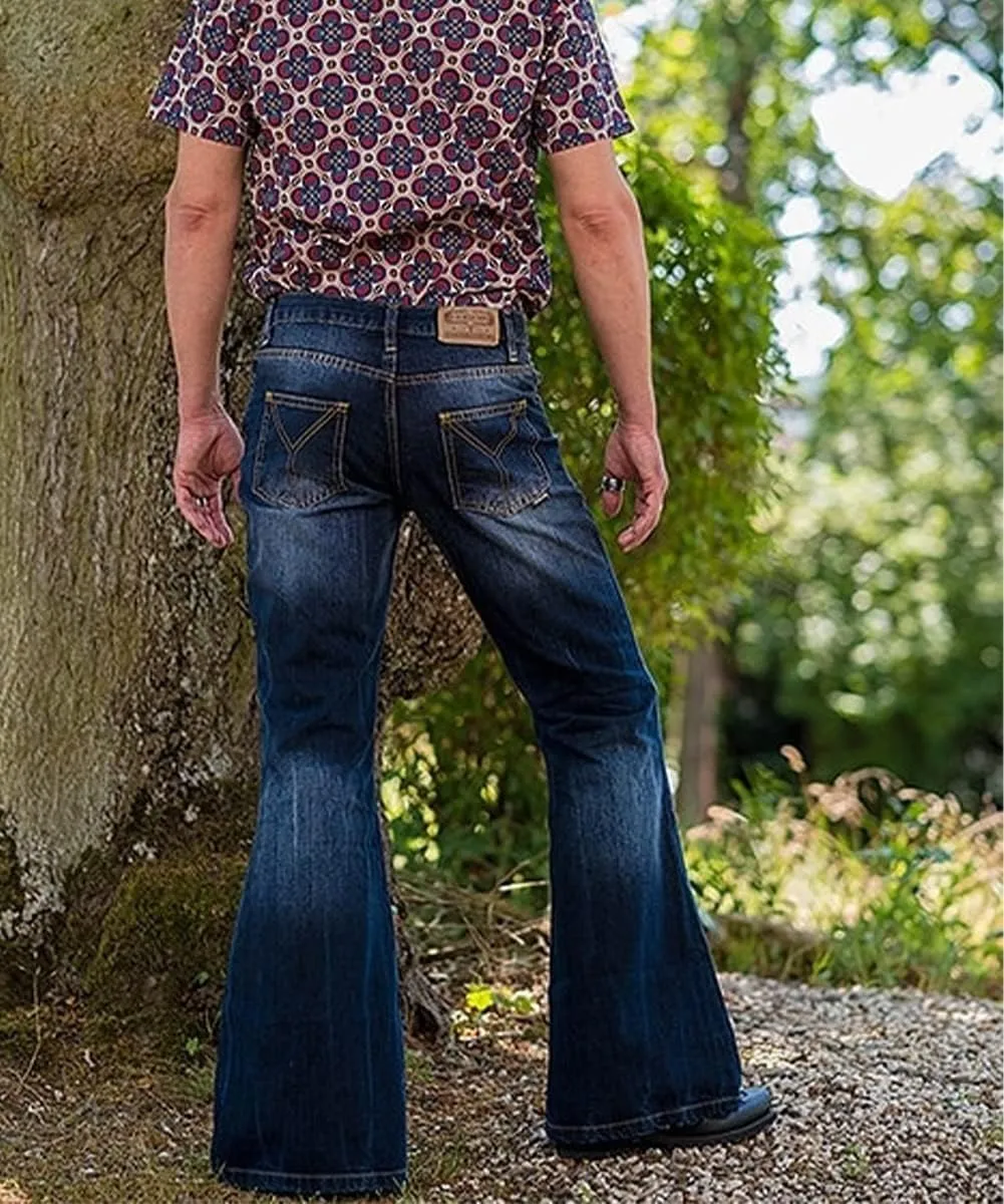 Men's Relaxed Stretch Bell Bottom Fit Casual Bootcut Jeans Comfort Flared Retro Straight Leg Denim Jeans