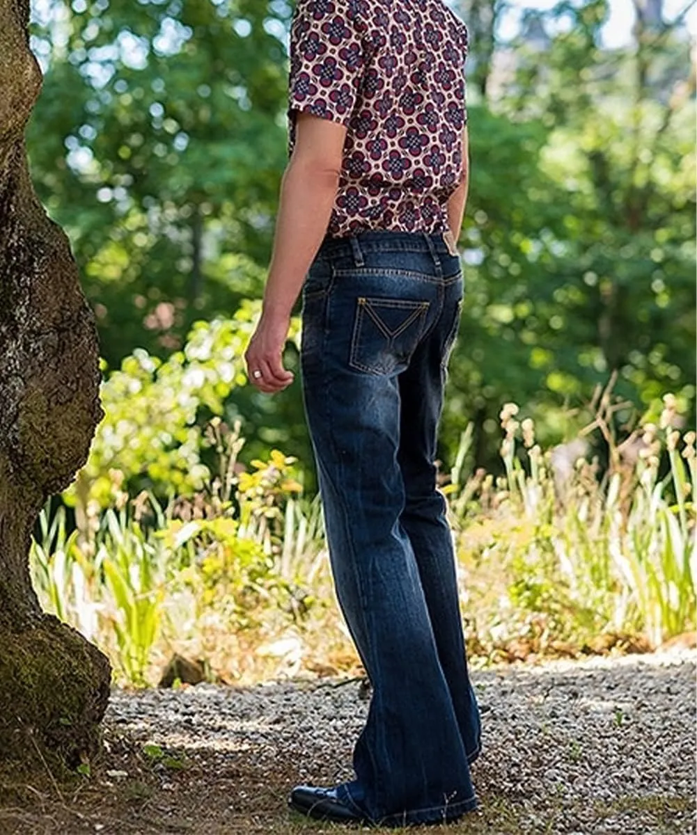 Men's Relaxed Stretch Bell Bottom Fit Casual Bootcut Jeans Comfort Flared Retro Straight Leg Denim Jeans