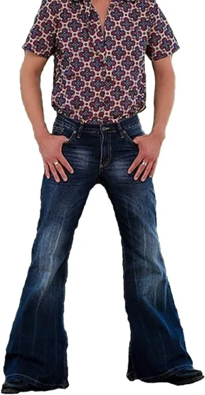 Men's Relaxed Stretch Bell Bottom Fit Casual Bootcut Jeans Comfort Flared Retro Straight Leg Denim Jeans