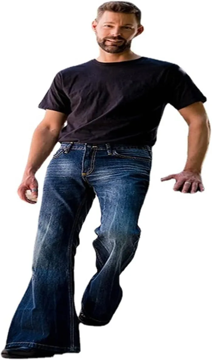 Men's Relaxed Stretch Bell Bottom Fit Casual Bootcut Jeans Comfort Flared Retro Straight Leg Denim Jeans