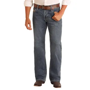 Men's Rock and Roll Denim Relaxed Fit Feather Stitch Bootcut Jeans BM0DD06122