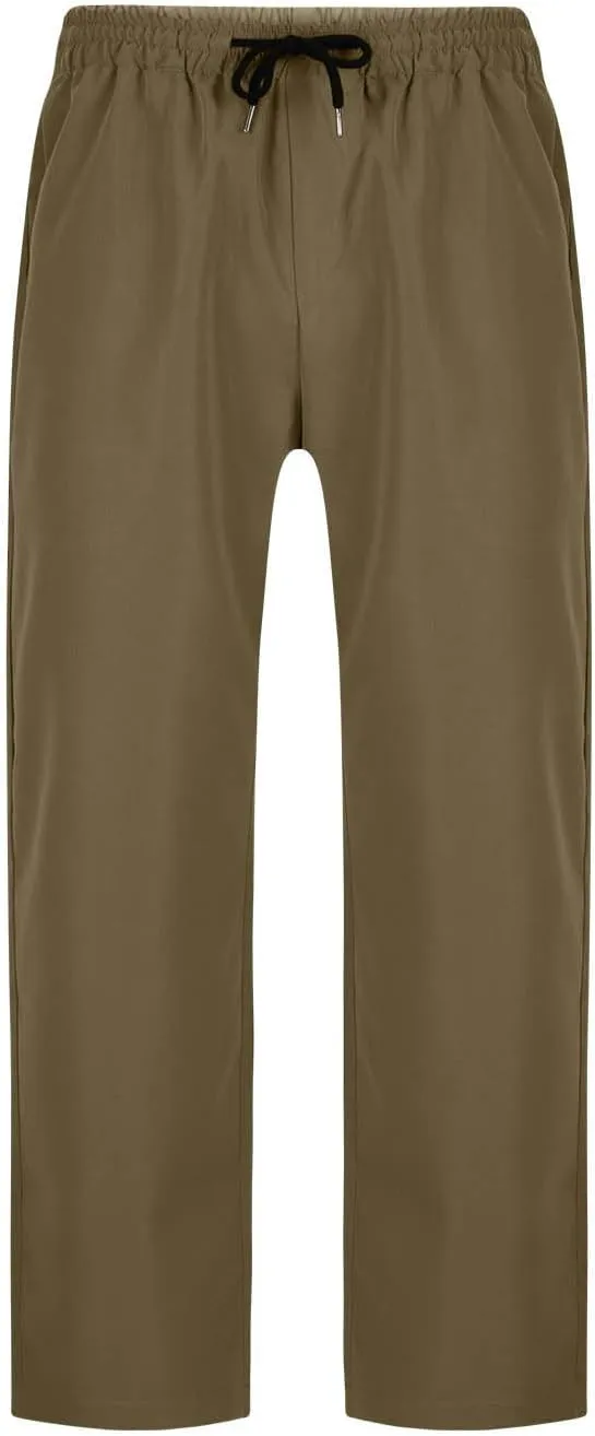 Mens Straight Leg Pants Casual Elastic Waist Drawstring Daily Casual Hiking Chino Cargo Trousers with Pockets