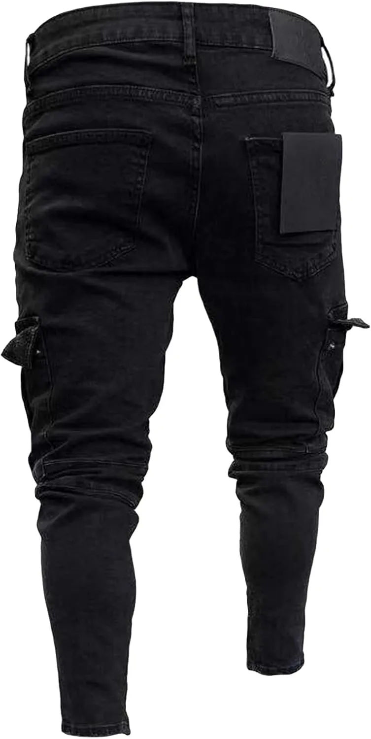 Men's Stretch Retro Cargo Jeans Fashion Relaxed Fit Cargo Pants Slim Fit Jeans Skinny Casual Jeans