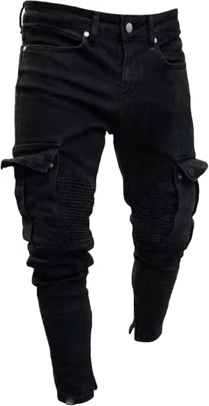 Men's Stretch Retro Cargo Jeans Fashion Relaxed Fit Cargo Pants Slim Fit Jeans Skinny Casual Jeans