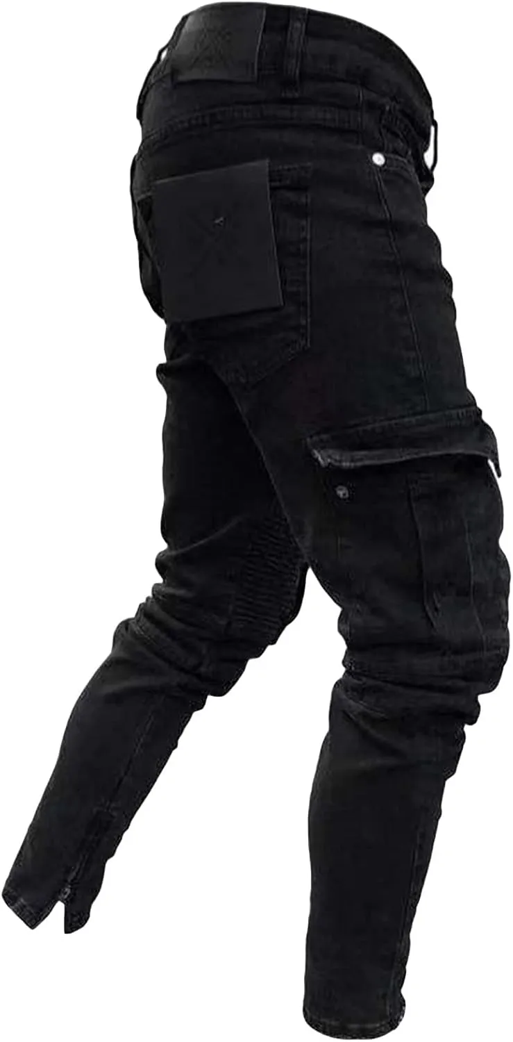 Men's Stretch Retro Cargo Jeans Fashion Relaxed Fit Cargo Pants Slim Fit Jeans Skinny Casual Jeans