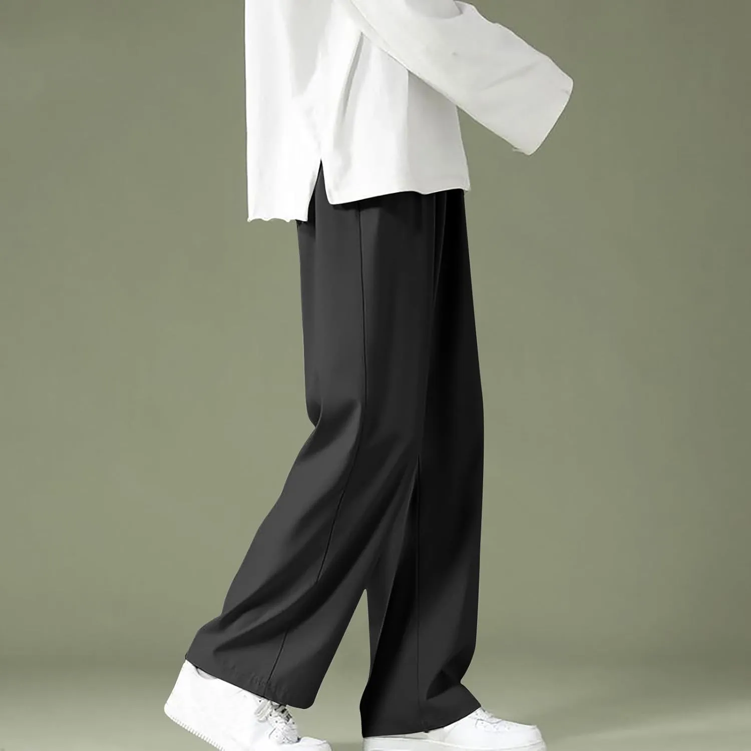 Mens Summer Ice Silk Baggy Pants Soft Straight Leg Solid Casual Beach Yoga Sports Outdoor Lounge Pants with Pockets