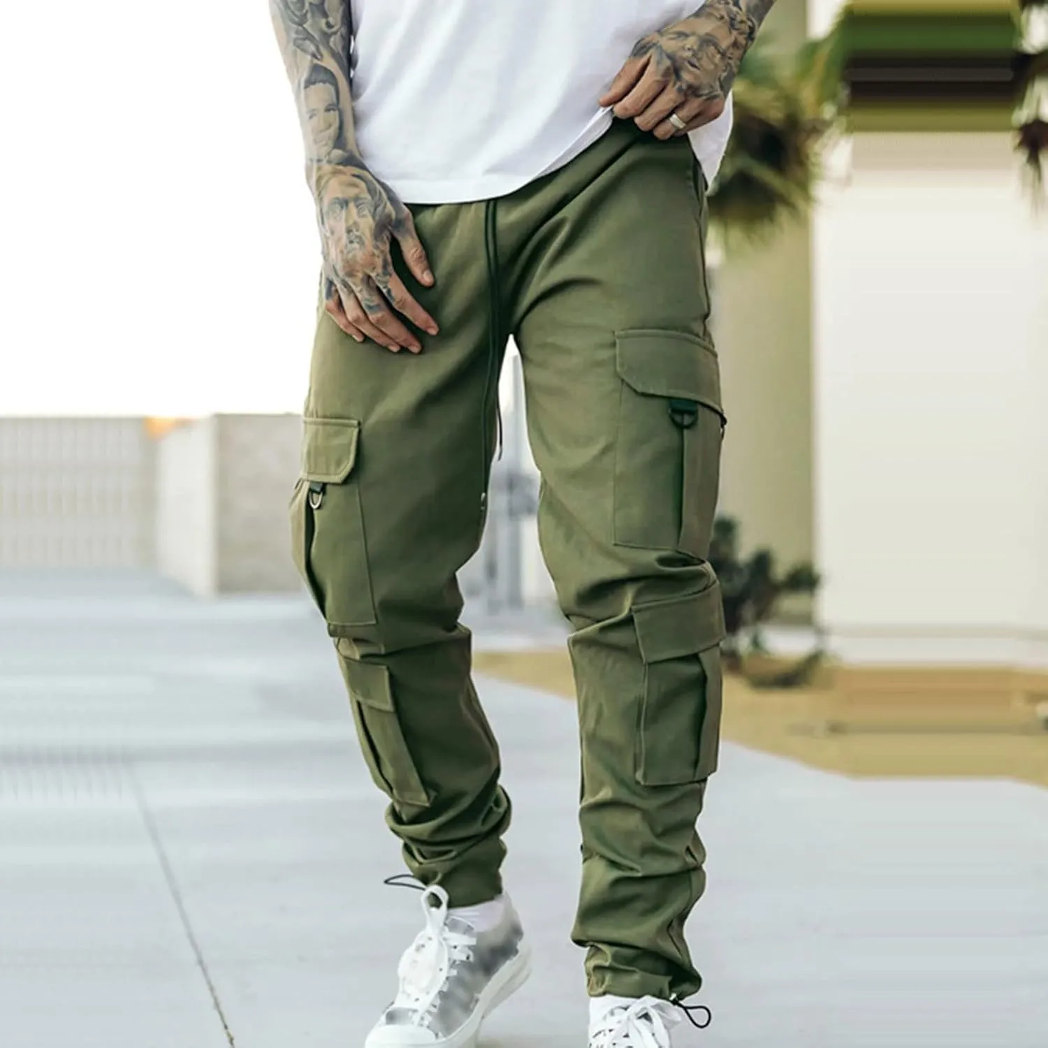 Mens Sweatpants with Pockets Big and Tall Pants Joggers Pants for Men with Zipper Pockets Slim Fit Drawstring Tapered