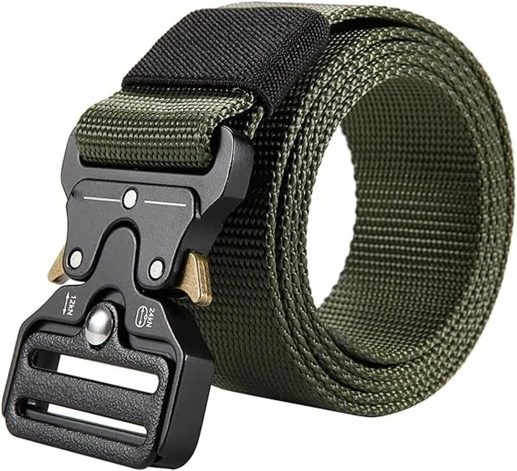 Men's Tactical Belt Heavy Duty Webbing Hiking 1.5" Nylon Web Work Belt Adjustable Military Style Nylon Belts
