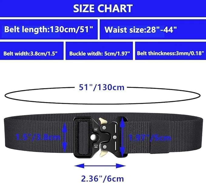 Men's Tactical Belt Heavy Duty Webbing Hiking 1.5" Nylon Web Work Belt Adjustable Military Style Nylon Belts