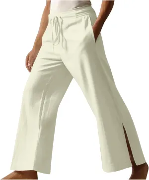Mens Wide Leg Pants Summer Beach Cotton Linen Pant Lightweight Casual Elastic Waist Drawstring Casual Trousers