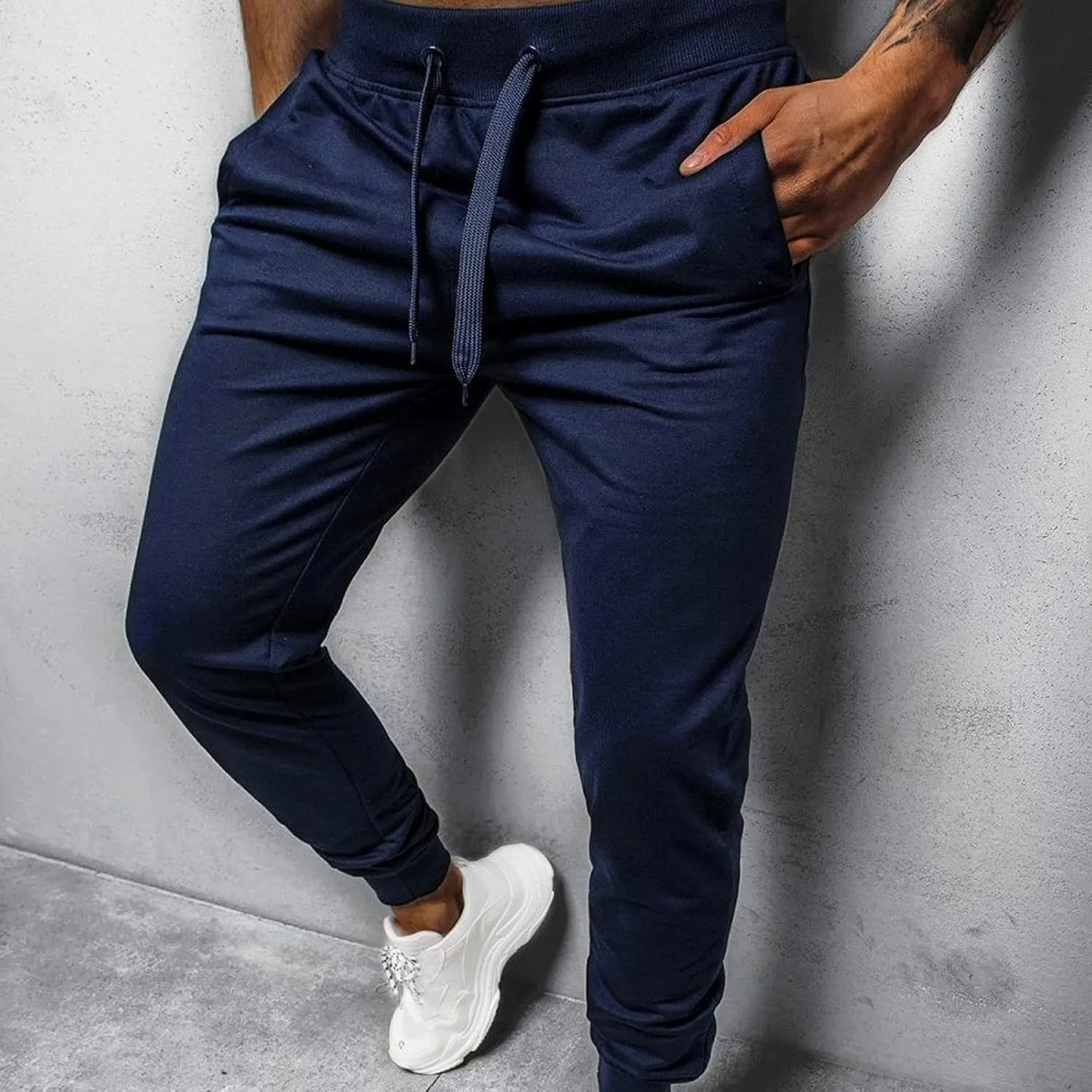 Mens Workout Cargo Sweatpants Color Zipper Pocket Trouser Fashion Mens Tapered Joggers Men's Flap Pocket Drawstring
