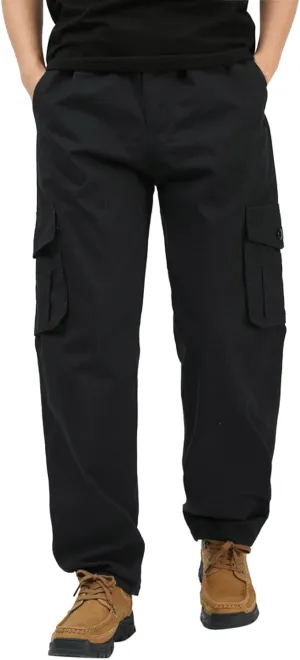 Mens Workout Cargo Sweatpants Trousers Heavyweight Fleece Cargo Sweatpants for Men Elastic Waist Drawstring Straight