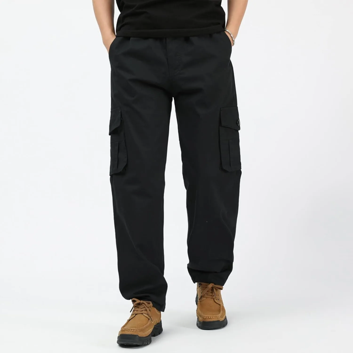 Mens Workout Cargo Sweatpants Trousers Heavyweight Fleece Cargo Sweatpants for Men Elastic Waist Drawstring Straight