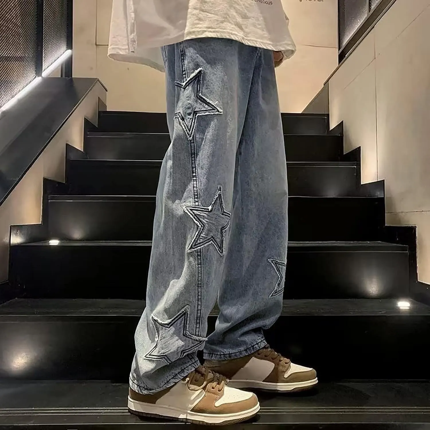MIDOO Jeans for Men Baggy Casual Patchwork Straight Leg Jeans Trend Fashion Denim Pants Low Rise Skinny Jean Trousers