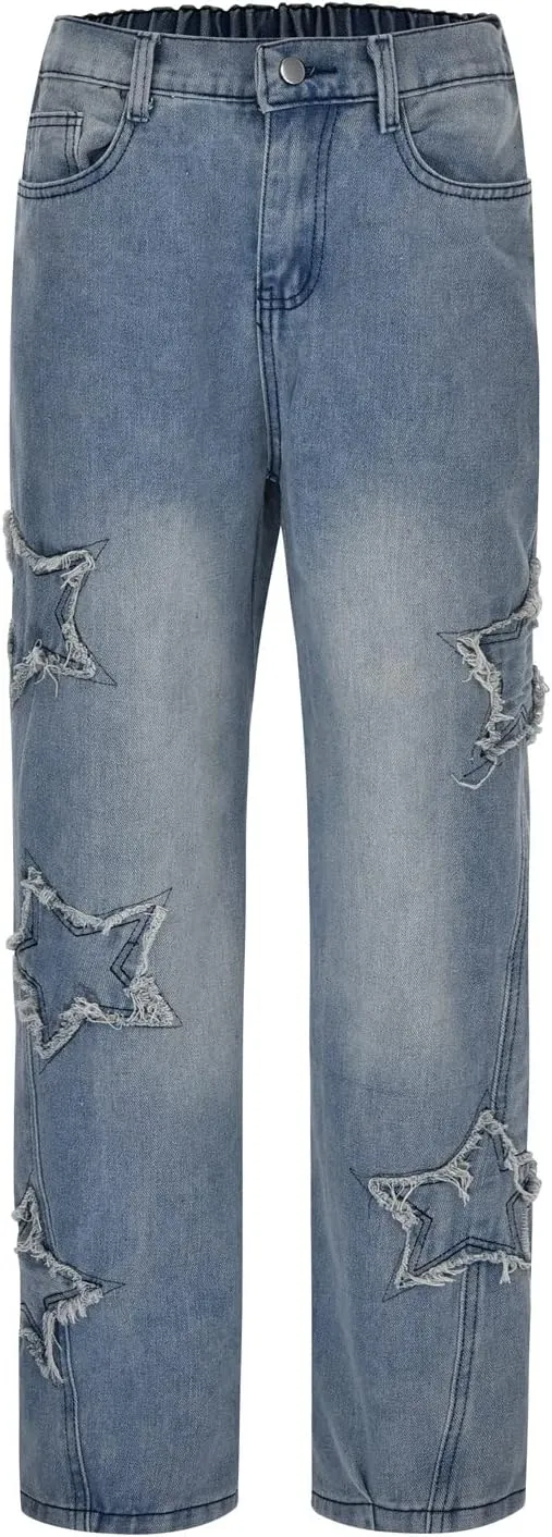 MIDOO Jeans for Men Baggy Casual Patchwork Straight Leg Jeans Trend Fashion Denim Pants Low Rise Skinny Jean Trousers