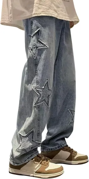 MIDOO Jeans for Men Baggy Casual Patchwork Straight Leg Jeans Trend Fashion Denim Pants Low Rise Skinny Jean Trousers