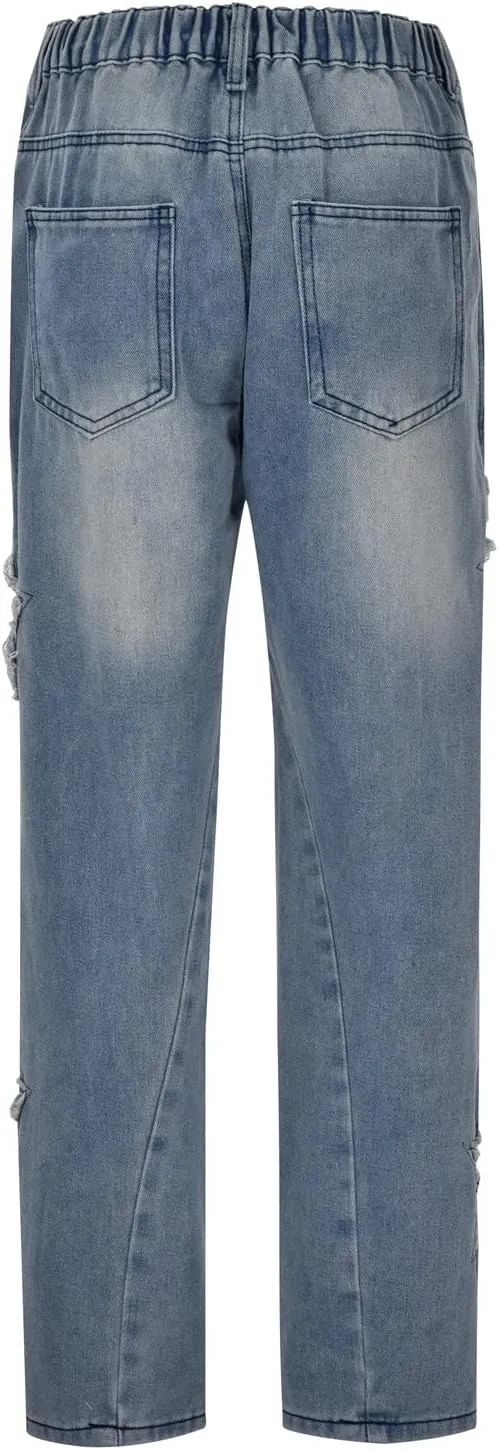 MIDOO Jeans for Men Baggy Casual Patchwork Straight Leg Jeans Trend Fashion Denim Pants Low Rise Skinny Jean Trousers