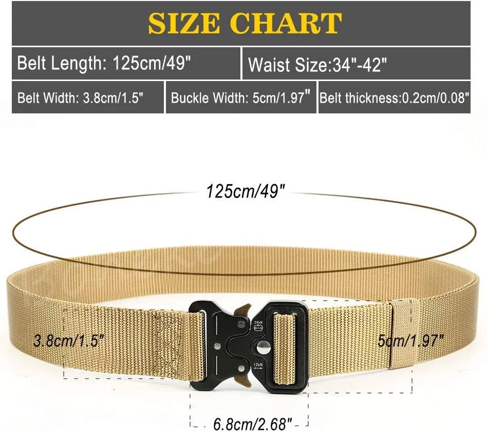Military Belt, Men Tactical Belt with Quick Release Metal Buckle Ideal for military training and outdoor, police belts
