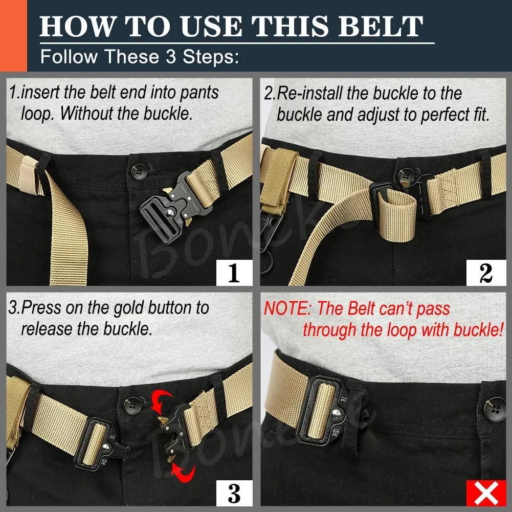 Military Belt, Men Tactical Belt with Quick Release Metal Buckle Ideal for military training and outdoor, police belts