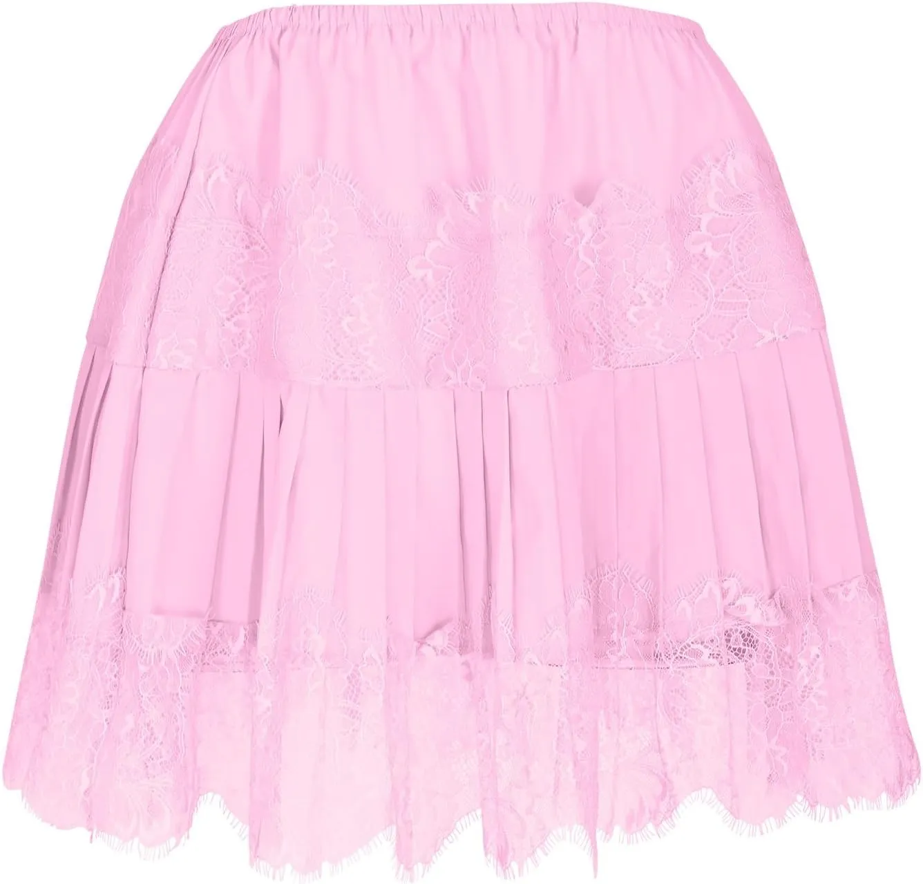 Mini Skirt for Women Summer Solid Lace Slip Layered Pleated Streetwear Short Skirts Elastic Waist Flowy Tiered Skirt