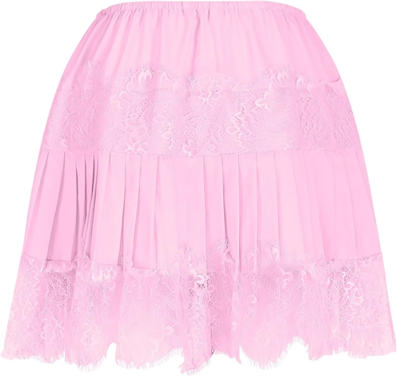Mini Skirt for Women Summer Solid Lace Slip Layered Pleated Streetwear Short Skirts Elastic Waist Flowy Tiered Skirt