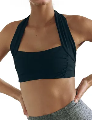 MISSACTIVER Sexy Halter Sports Bra for Women Square Neck Sleeveless Backless Racerback Padded Bra Workout Yoga Crop Tank Top