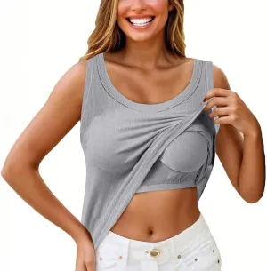 Miyaomn Womens Tank Top with Built in Bra Camisole Workout Tops Padded No Underwire Sports Yoga Bras Summer Basic Undershirts
