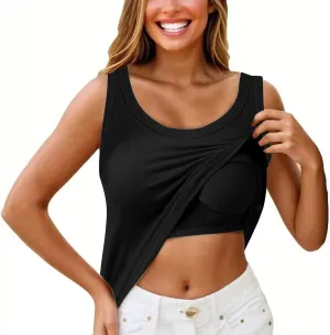 Miyaomn Womens Tank Top with Built in Bra Camisole Workout Tops Padded No Underwire Sports Yoga Bras Summer Basic Undershirts