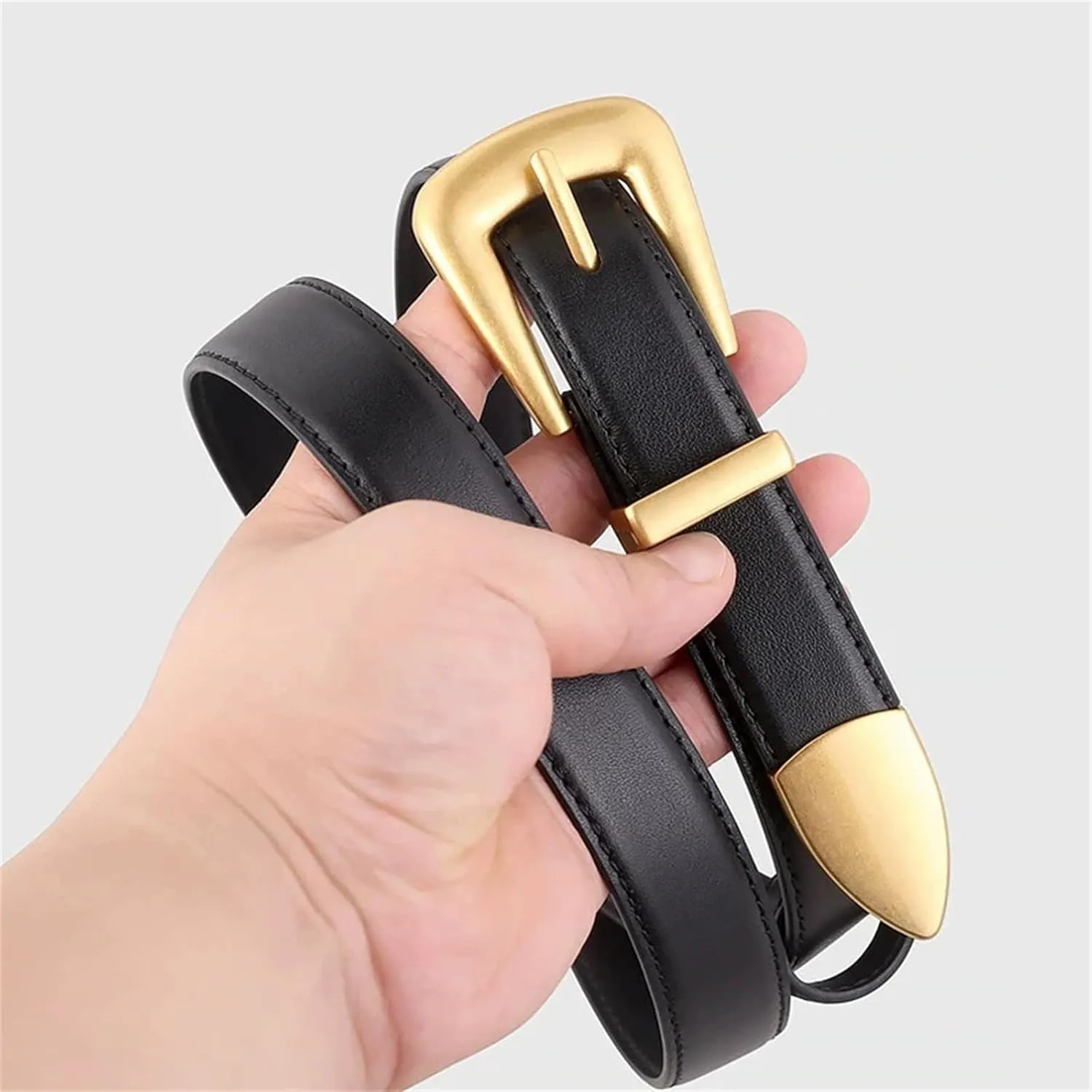 Mnjyihy Genuine Leather Belt For Women Casual Metal Buckle Cowskin Belt For Jeans And Dresses