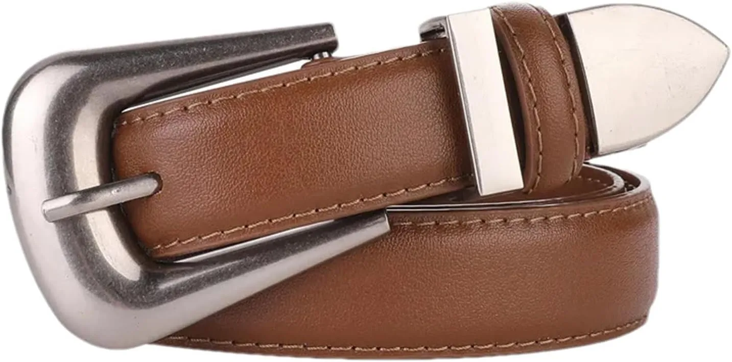 Mnjyihy Genuine Leather Belt For Women Casual Metal Buckle Cowskin Belt For Jeans And Dresses