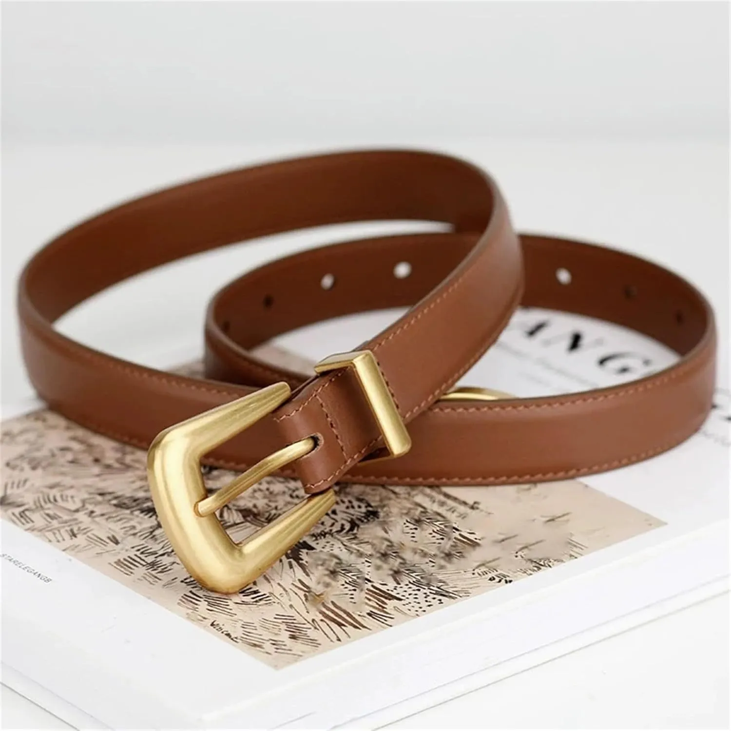 Mnjyihy Genuine Leather Belt For Women Casual Metal Buckle Cowskin Belt For Jeans And Dresses