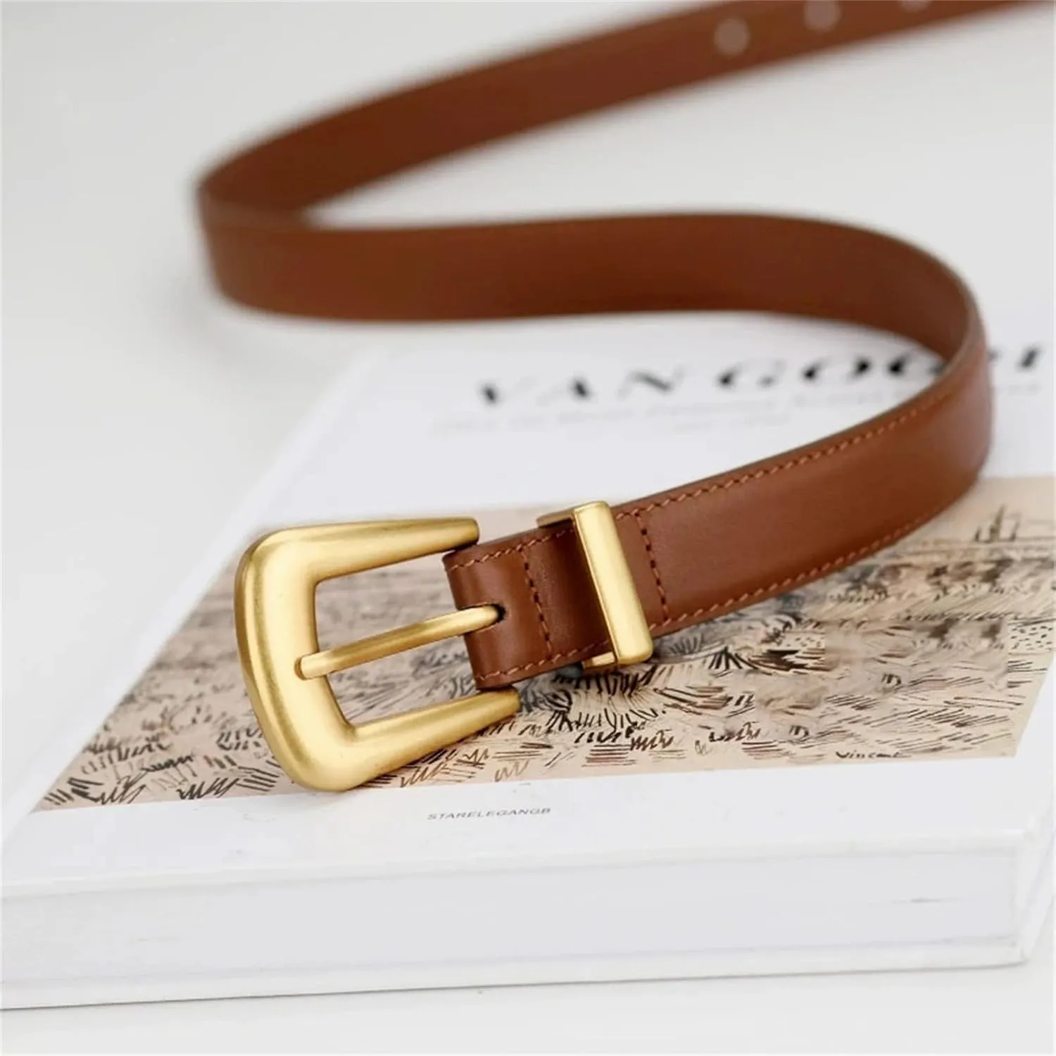 Mnjyihy Genuine Leather Belt For Women Casual Metal Buckle Cowskin Belt For Jeans And Dresses