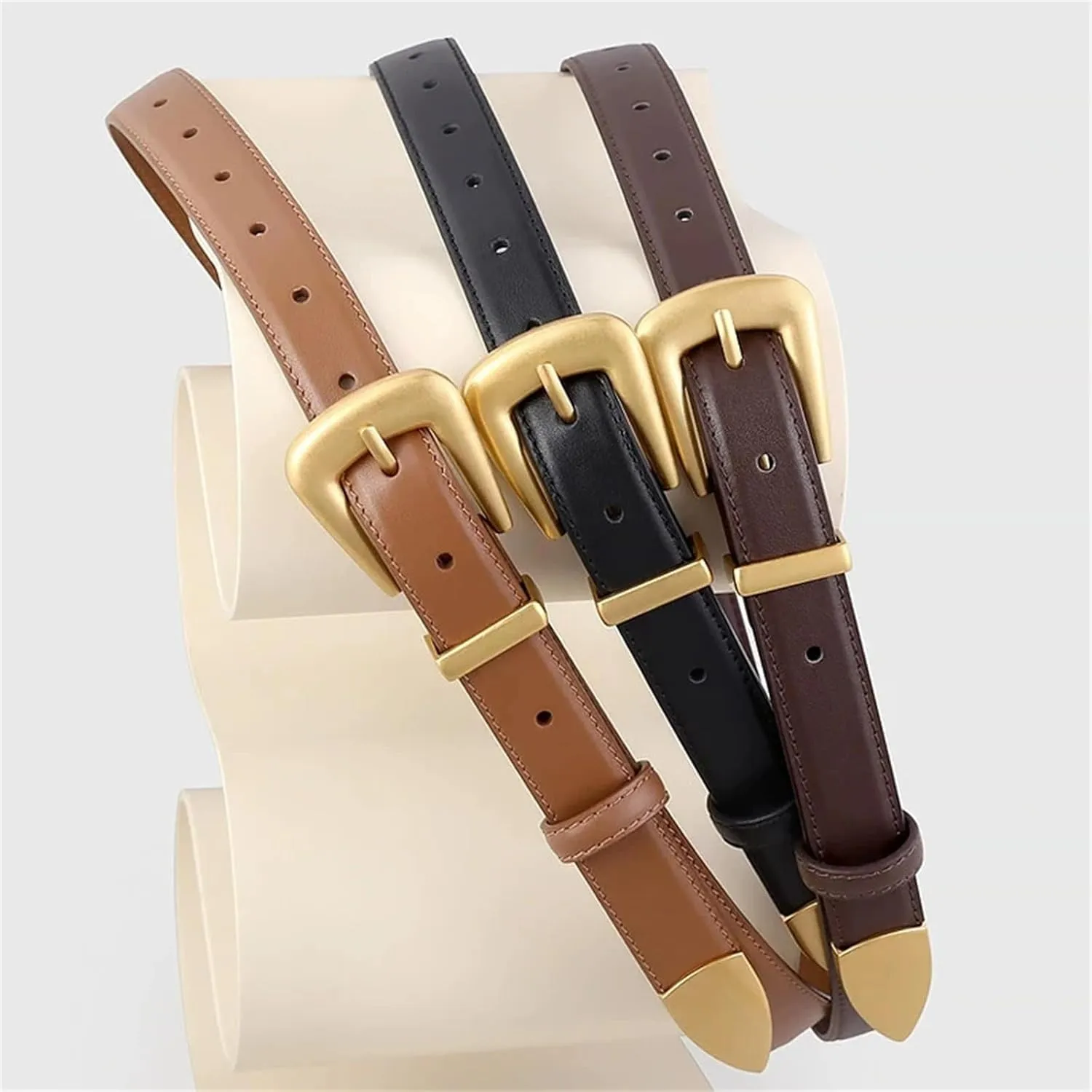 Mnjyihy Genuine Leather Belt For Women Casual Metal Buckle Cowskin Belt For Jeans And Dresses