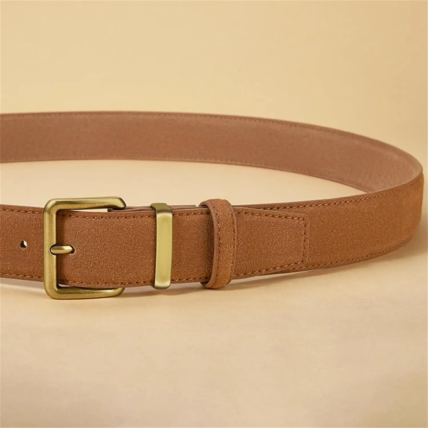 Mnjyihy Suede Cowhide Leather Belt For Women Vintage Style Metal Buckle Wide Waistband For Dresses Jeans