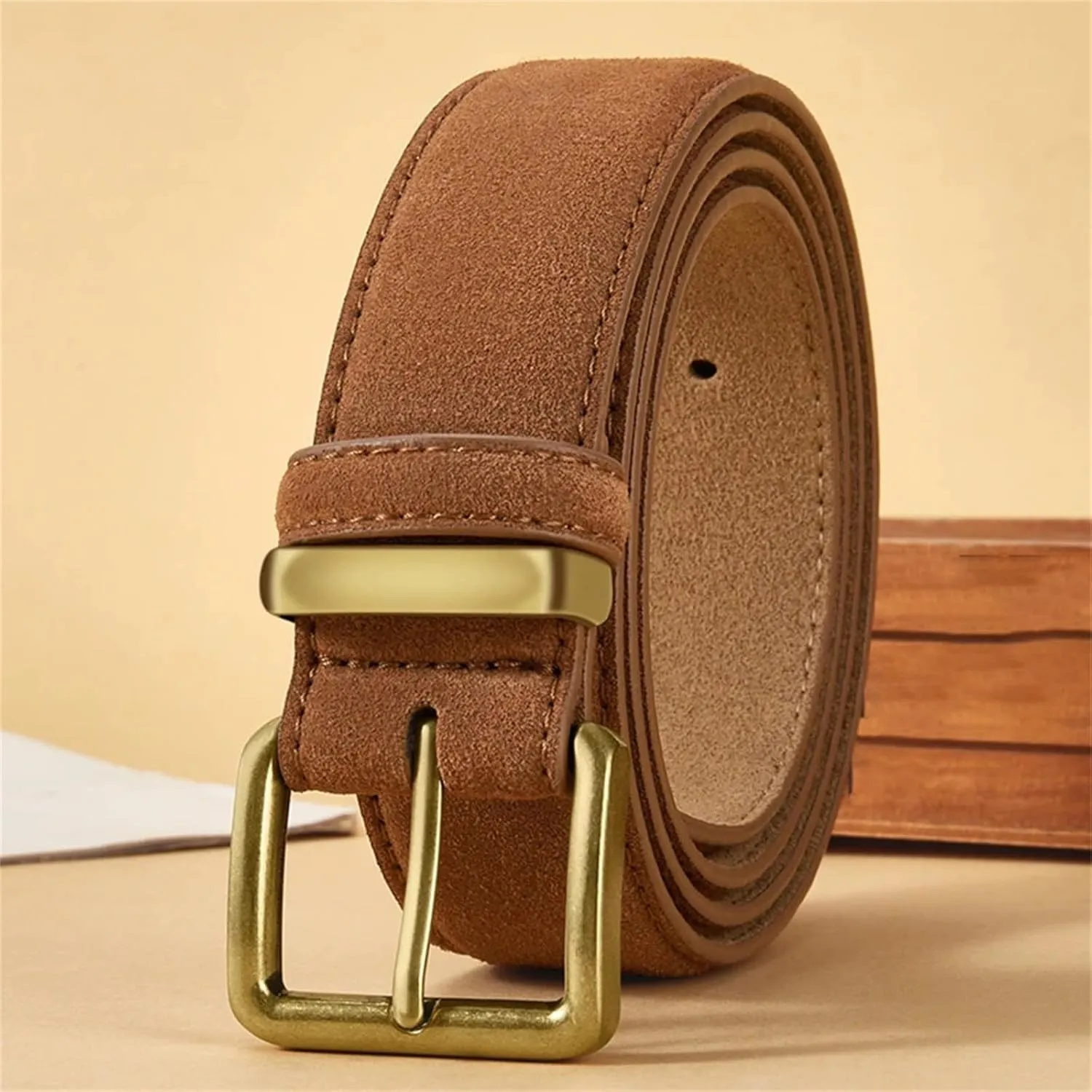Mnjyihy Suede Cowhide Leather Belt For Women Vintage Style Metal Buckle Wide Waistband For Dresses Jeans