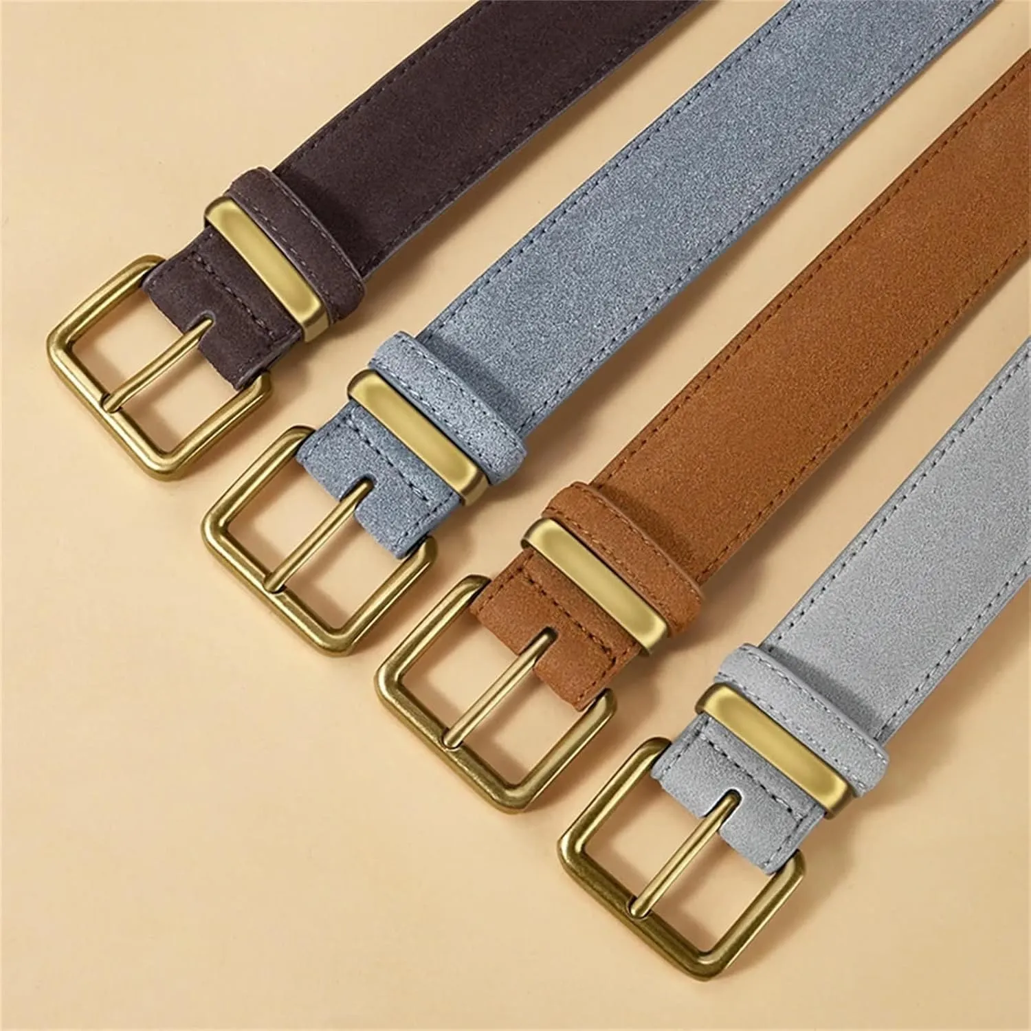 Mnjyihy Suede Cowhide Leather Belt For Women Vintage Style Metal Buckle Wide Waistband For Dresses Jeans