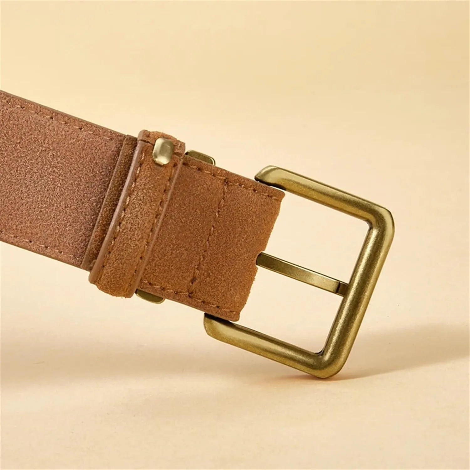 Mnjyihy Suede Cowhide Leather Belt For Women Vintage Style Metal Buckle Wide Waistband For Dresses Jeans